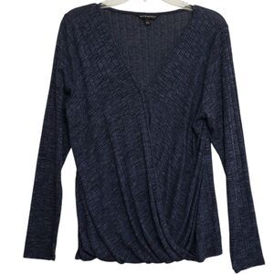 NEW Rock & Republic Woman's Long Sleeve Navy V-Neck Crossover Blouse, Size Large